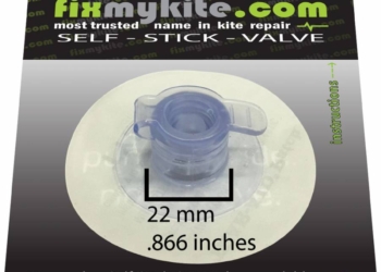 FixMyKite 11mm Standard Auslass-Ventil – Selbstklebend mit 7,5cm Tear-Aid Patch