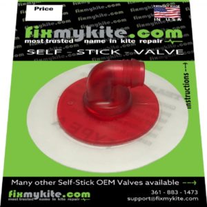 Fixmykite.com CORE 90-degree One Pump System Ventil auf einem 7.5cm /3inch Tear-Aid Patch